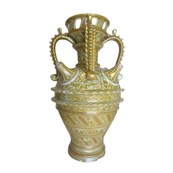 Cantagalli Yellow Lustreware Four Handled Tulip Vase, 19th Century, 43cm