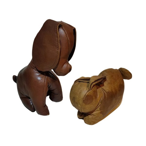 Vintage Handmade Stuffed Leather Toys, Dog & Rabbit