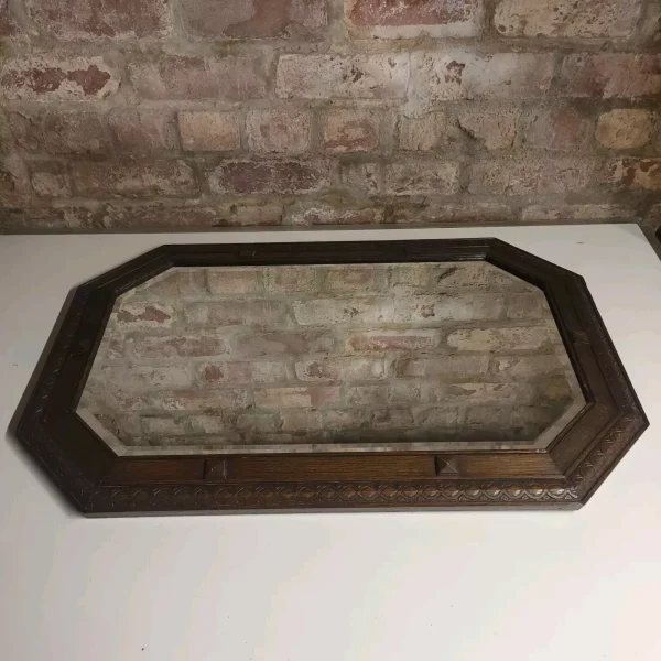 Antique Wall Mirror Oak Beaded Framed Bevelled Vintage Arts and Crafts - Image 2