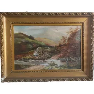 Large Antique Oil on Canvas, Signed A V Linstow, Dated 1905 Framed DAMAGED