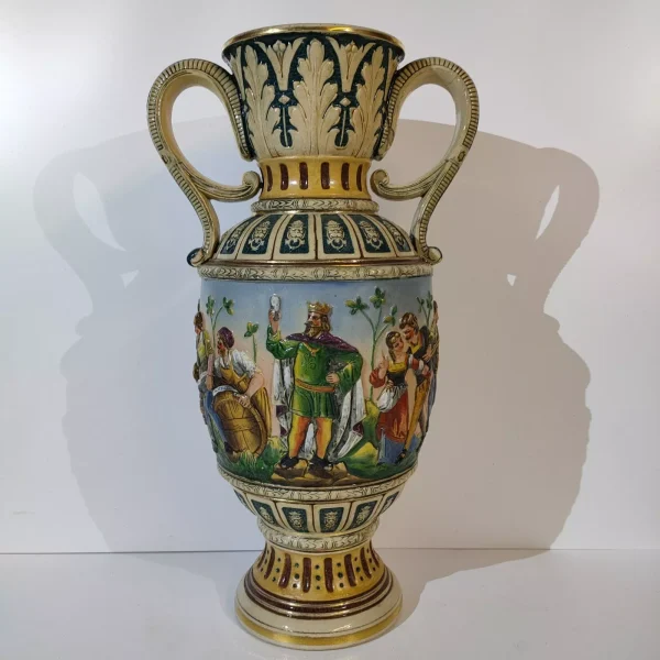 19th Century Two Handled Amphora Vase With Hand Painted 3D Relief - Image 8