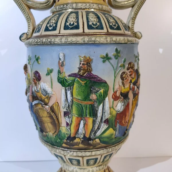 19th Century Two Handled Amphora Vase With Hand Painted 3D Relief - Image 7