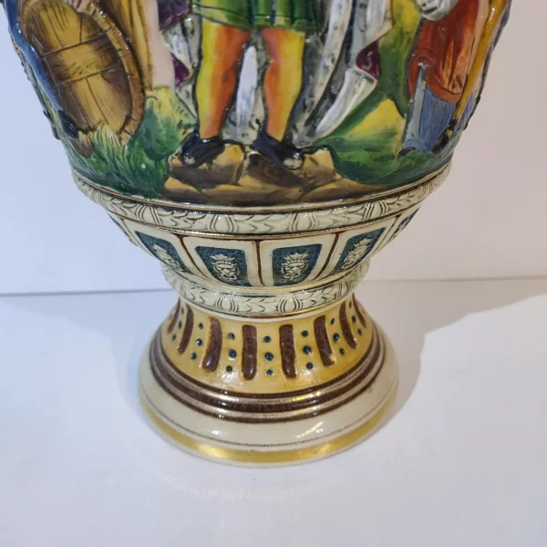 19th Century Two Handled Amphora Vase With Hand Painted 3D Relief - Image 6