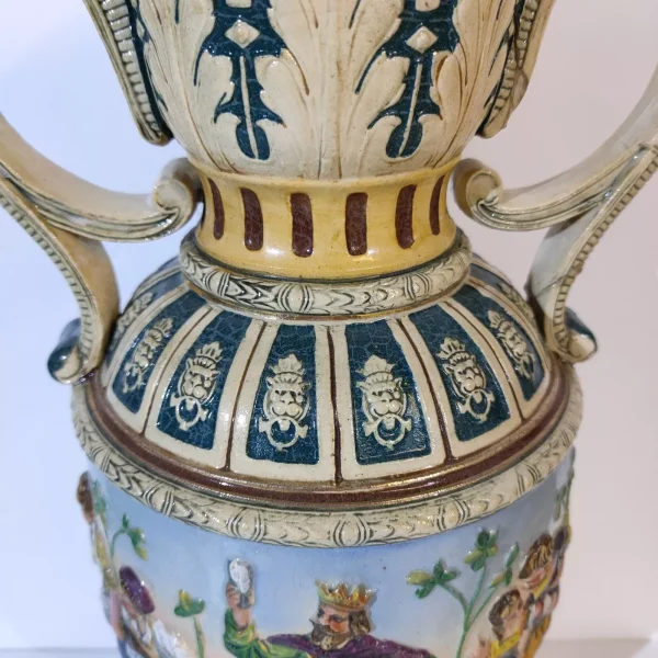 19th Century Two Handled Amphora Vase With Hand Painted 3D Relief - Image 5