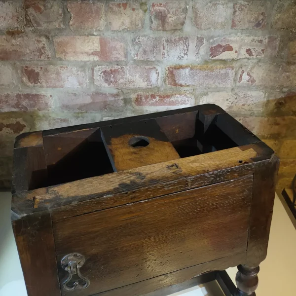 Antique Oak Carved Swivel Top Drop Leaf Side Table With Cupboard and Splayed and Turned Legs - Image 7