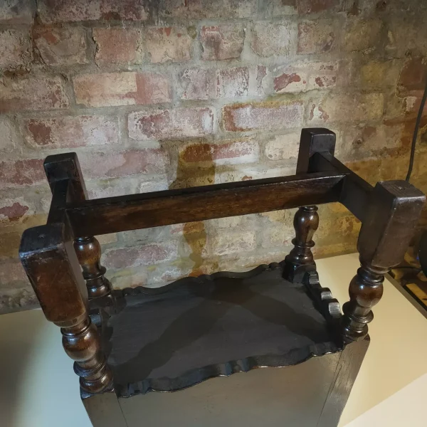 Antique Oak Carved Swivel Top Drop Leaf Side Table With Cupboard and Splayed and Turned Legs - Image 8