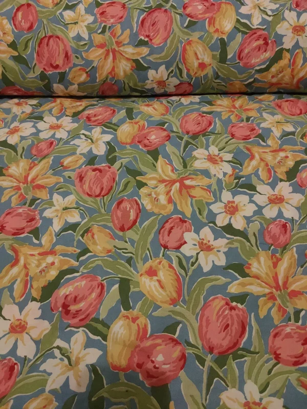 5m Meters Vintage (Unsigned) Laura Ashley Tulips and Daffodils Fabric 250cm Wide - Image 2