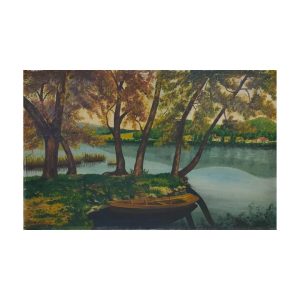 Antique Original Painting Oil on Canvas Landscape River Nature