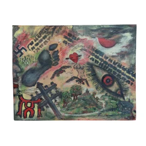 Original Abstract Oil Painting Paper Card With WW2 Symbology and Obscure Iconography